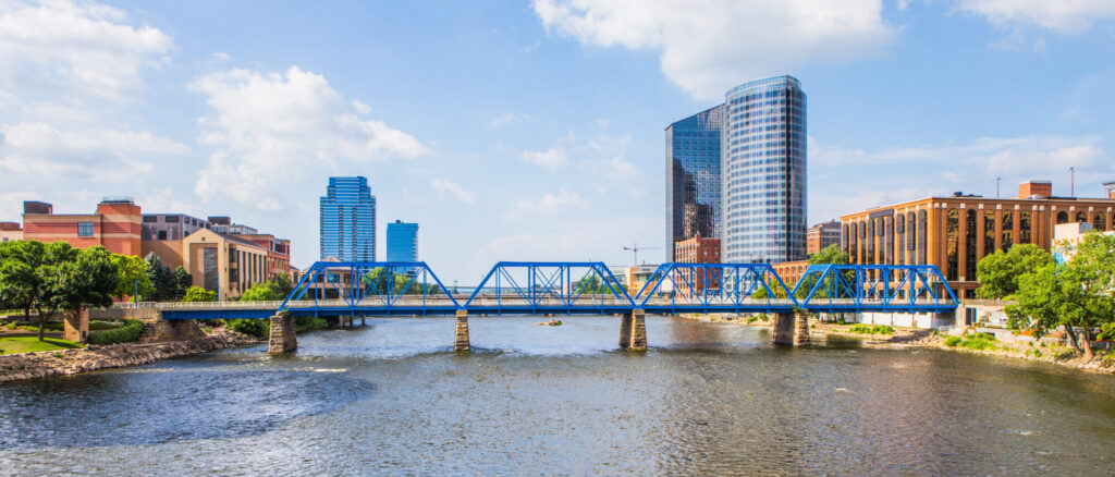 Downtown Grand Rapids Michigan view from the Grand River